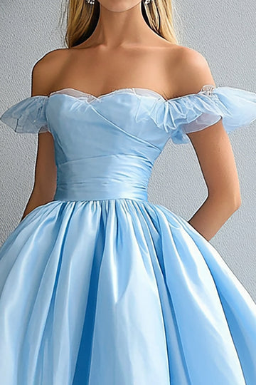 Robe de bal en organza à volants A-line bleu ciel